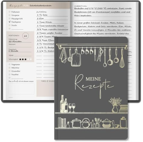 BIROYAL Rezeptbuch zum Selberschreiben A5, 120g Papier, Hardcover | Eigenes Kochbuch mit Umrechnungstabelle & Inhaltsverzeichnis, Platz für 100 Rezepte, Doppelseite pro Rezept, für Hobbyköche
