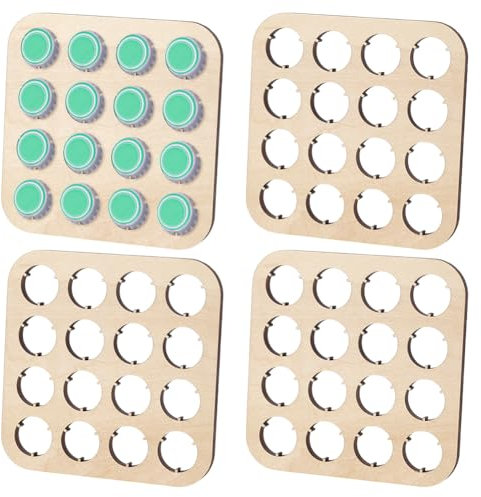FINGERINSPIRE 4 PCS 16-Slot Wood Bottle Caps Organizer Display Stands 11x11cm Square Navajo White Color Beer Cap Coaster Perfect for Bottle Cap Collection, Home Decor and Bar Display for Collectors