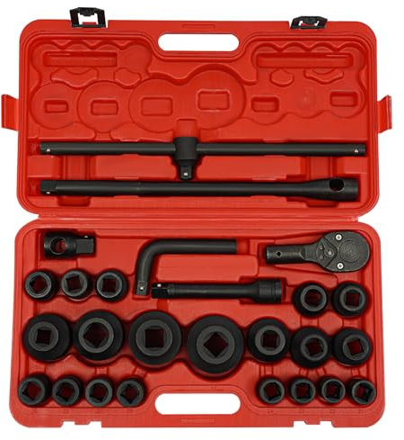 CHIMHOON 26 Stück 21-65mm Ratschenrad Steckschlüsselsatz, Stecknüsse, Antriebsstoßbuchsen, Profi Tragbar Steckschl Sselsatz, Ratschenrad Antriebsstoß Buchsen, Steckschlüssel Satz