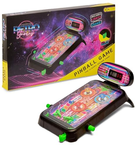 Toy Mania Light & Sounds Mini Table Pinball Machine | Compact Portable Arcade-Style Gaming, Battery-Operated, Fast-Paced Action Pinball Game Set for All Ages, Family Fun