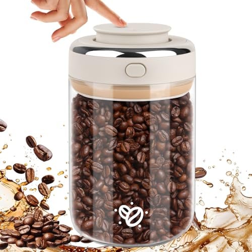 Ezvsevuo Kaffeedose Luftdicht Glas, 1100ML Kaffeebohnenbehälter mit Auslassventil und Datumsanzeige, Transparent Kaffeebohnen Behälter Vakuum Kaffeedose für Kaffeebohnen, Nüsse, Kakao, Teeblätter