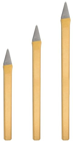 sourcing map 3pcs Cold Chisel 2/3 Wide 8+10+12 Long Alloy Steel High Hardness Heat Treated Heavy Duty Point Cold Chisel for Cutting Rivets Iron Steel Bronze Copper Rods Bolts, Gold Gray
