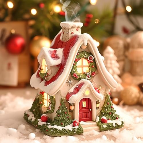 Porta incenso per Natale, contenitore per incenso, porta coni di incenso, casetta per incenso a forma di casa natalizia a neve, porta coni di incenso e coni di incenso, cabina natalizia per casa
