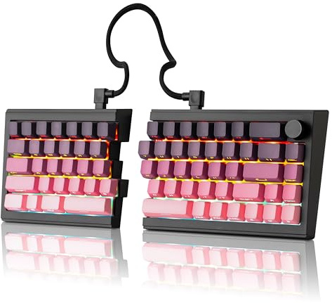 ZORNHER ST68 Wireless Ergonomic Split Mechanical Keyboard,65% Pink & Purple Custom Creamy TKL Keyboard with Knob,Lighted Up PBT Keycaps,Pre-lubed Clicky Switches,Hot-Swappable,RGB Backlit