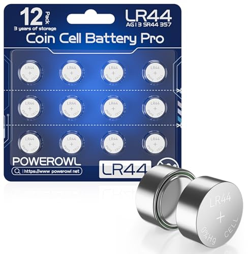 POWEROWL LR44 Knopfzellenbatterien 1.5V Alkaline AG13 A76 L1154F 357 303 SR44 Batterien 12 Stück
