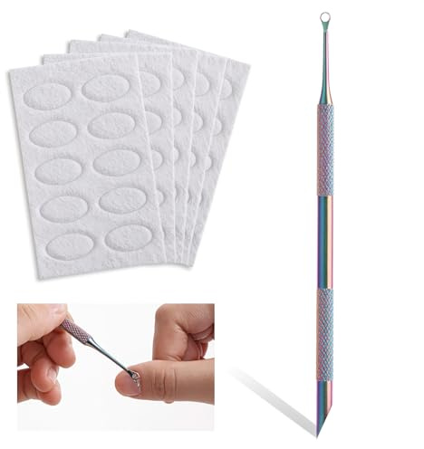 Empujador de cutículas de doble cabezal 2 en 1 con 50 hojas mate, espátula de metal de acero inoxidable, herramienta para el cuidado de las uñas, removedor de cutículas para manicura y pedicura, color