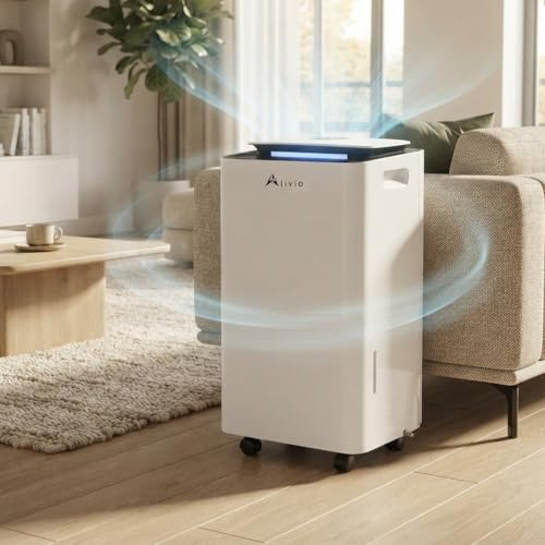 Alivio 10L 200W Smart Air Purifier with Multi-Layer Filtration, Digital Air Quality Monitor & Portable Wheels – Dust, Smoke & Pollen Removal Dehumidifier for Bedroom, Office & Living Room (White)