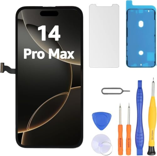 LL TRADER Screen Replacement for iPhone 14 Pro Max LCD 6.7 with Repair Kit | Touchscreen 3D Touch Digitiser Frame Mount with Waterproof Adhesive Tape, Protector (Programmable True Tone)