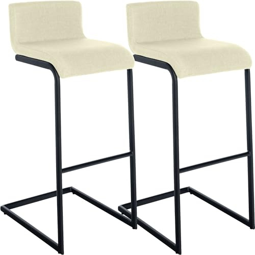 CLP Barhocker 2er Set mit Lehne Newport, Barstühle Küche mit schwarzen Edelstahlgestellen und integrierter Fußstütze Farbe Creme Material Stoff