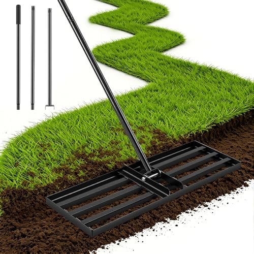 Worshow Rastrello di livellamento per prato, in acciaio inox, con manico regolabile fino a 200 cm, rastrello per sabbia, per giardino, campo da golf