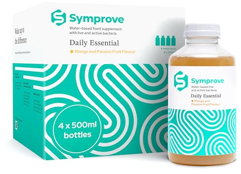 Symprove Mango and Passionfruit 4-Week Pack | Daily Essential Gut Health Supplement | Probiotic Drink with Live Bacteria, Vegan | 4x500ml