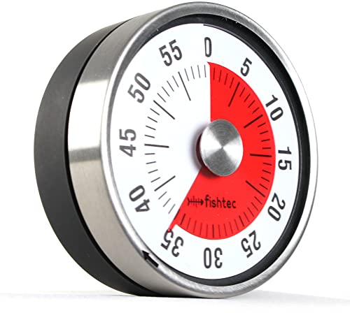 Minuteur de Cuisine FISHTEC Mécanique et Magnétique - INOX - Affichage Temps Restant avec Alarme Sonore - Timer pour Cuisson, Ecole, Salle de Classe - 60 Minutes