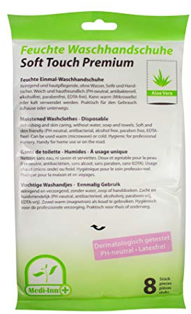 Medi-Inn+ Feuchte Einmalwaschhandschuhe | Soft Touch Premium Einmalwaschlappen | mit Aloe Vera (6 x 8 = 48 Stück)
