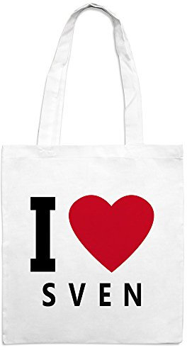 digital print Jutebeutel mit Namen Sven - Motiv I Love - Farbe weiß – Stoffbeutel, Jutesack, Hipster, Beutel