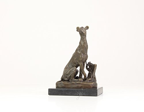 Decoratie Bronzefigur Skulptur Bronze Statue Hund Windhund auf Marmorsockel 18cm