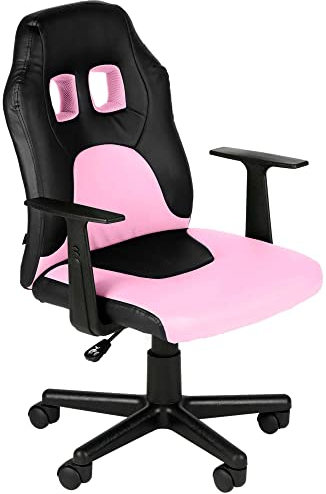 CLP Kinder Gaming Bürostuhl Fun I Schreibtischstuhl Mit Kunstlederbezug Und Abnehmbaren Armlehnen I Drehstuhl Für Mädchen Und Jungen, Farbe:schwarz/pink
