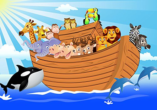 wandmotiv24 Fototapete Kinderzimmer Arche Noah, M 250 x 175 cm - 5 Teile, Wanddeko, Wandbild, Wandtapete, Tiere, Schiff, Meer M0503