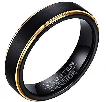 OAKKY Herren Wolframcarbid Ring Einfacher Klassiker Schwarz Hochzeitsbund 5mm Matt Fertig Schwarzes Gold Größe 62 (19.7)