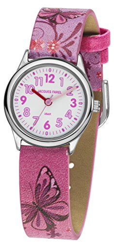 JACQUES FAREL HCC432 Schmetterling Uhr Mädchen Kinderuhr Leder 3 bar Analog rosa