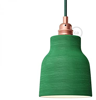 Vasenförmiger Lampenschirm aus Keramik - Materia Kollektion - Made in Italy - Gestreiftes Immergrün - Weiß