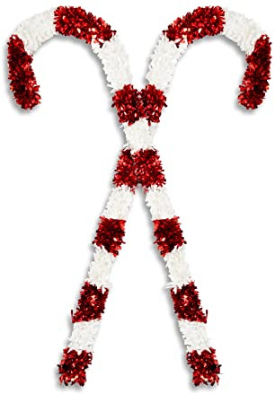 2 Pack Giant Christmas Candy Cane Decorations, Outdoor Red and White Tinsel Decor for Xmas Holiday (50 in)