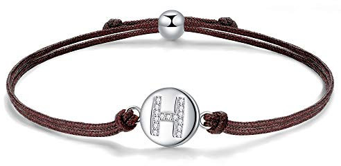 J.Endéar Kordelarmband mit Buchstabe H für Damen Silber 925, Zirkonia Armband Mädchen, Verstellbares Armband Jungen Schmuck