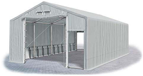 Das Company Lagerhalle 6x8x3m feuersicher grau wasserdicht ganzjährig Industriezelt Stahlseile 600g/m² PVC Winter Plus SFR - Zeltgarage, Lagerzelt Winterfest, Zeltgarage Winterfest - Winterzelt