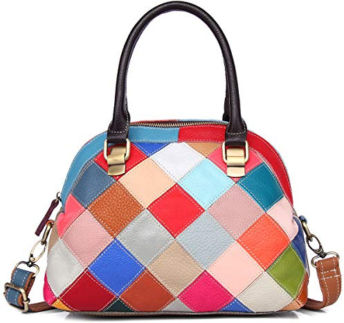 Segater® Damen Mehrfarbig Muscheltasche Nette Ledertasche aus echtem Leder Multicolor Bunte Handtasche Rindsleder gewebte böhmische Design Umhängetaschen Frauen Patchwork Geldbörse