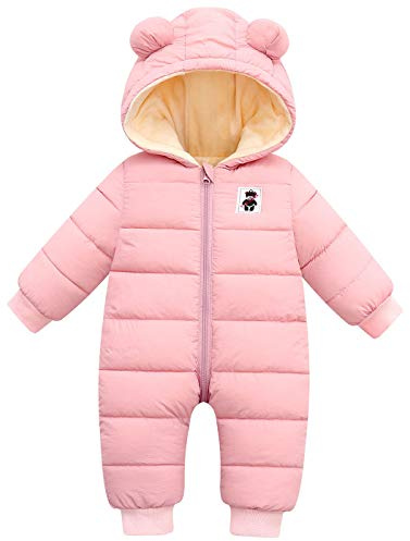 Happy Cherry - Garçon Combinaison de Ski Hiver Bébés Barboteuses Chaud Fille Ensemble Vêtement de Neige Capuche Enfant Manteau Épais Doudoune Blouson Jumpsuit Rose - 6-12 Mois