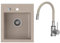 VBChome Fregadero de 43 x 50 cm, granito, fregadero empotrado reversible y lavabo de sifón