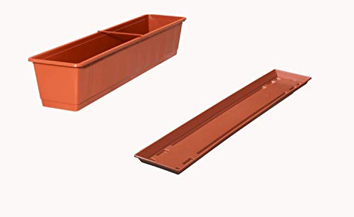 Fuchs seit 1895 Fioriera da balcone standard con sottovaso abbinato, colori: terracotta, lunghezza: 80 cm