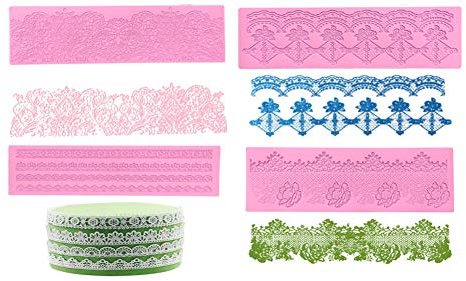 Spitzen-Silikonmatte, 4 Stück, für Zuckerspitzen, Fondant, Spitze, Fondant, Kuchen, Spitzenform, Fondant, Werkzeug, Kuchendekoration, Spitzenmuster, Blumenmuster, Formen für Zucker, Bastelzubehör