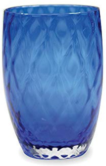 Zafferano Losanghe Tumbler, Wasserglas Trinkglas grau, handgefertigt mit Rautenmuster mundgeblasen (Blau)