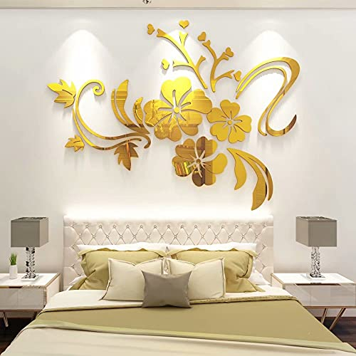 3D Wandaufkleber Blumen Spiegel Wandtattoo Blumen Aufkleber Moderne Kunst ​Wanddeko Sticker für Wohnzimmer Halle Schlafzimmer Home Sofa Wand Badezimmer Kindergarten