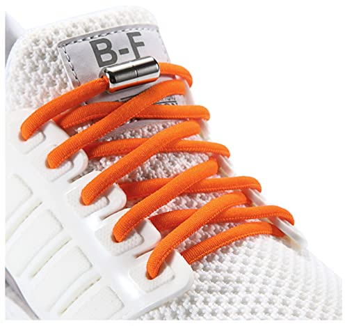 Olukssck Cordones Elásticos Sin Nudo con Hebilla Metal, 2 Pares 105cm Elásticos Cordones para Niños y Adultos, No es Necesario Atar Cordones de Zapatos, Naranja