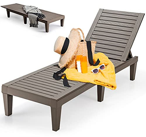 RELAX4LIFE Sonnenliege, Gartenliege Wetterfest, 5-Stufig Verstellbarer Rückenlehne, Liegestuhl aus Kunststoff, Relaxliege 180 kg Belastbar, Outdoorliege Strandliege 190 x 57,5 x 84,5 cm (Braun)