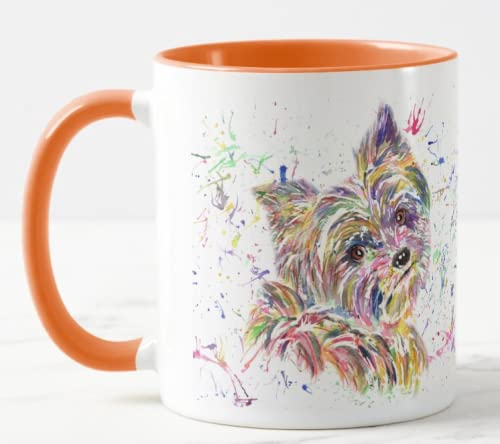 Vixar Yorkshire Terrier Yorkie Dog Pet Watercolour Rainbow Art Coloured Mug Cup Gift Birthday Work Office Christmas Tea Coffee (Orange)