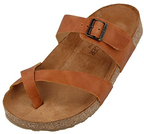 HAFLINGER Bio Juno Leder Pantolette Sandale Korkfußbett Unisex Braun (Country Karamell 1653), Gr 44