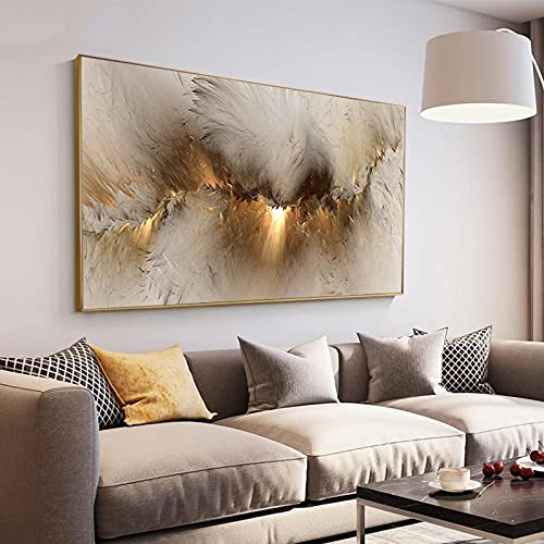Abstrakte gelbe Wolke Kunst Leinwand zeitgenössische übergroße Bild Malerei Poster Drucke für Wohnzimmer Cuadros Decor 80 x 150 cm (32 x 60 Zoll) mit Rahmen