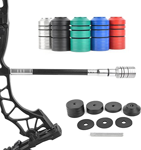 SHARROW Bogenschießen Bogen Stabilisator Gewicht Balance Bar Gegengewicht Kit 1/2/4 oz Edelstahl Gegengewicht Stoßdämpfung für Recurve Bogen Compoundbogen (Schwarz)