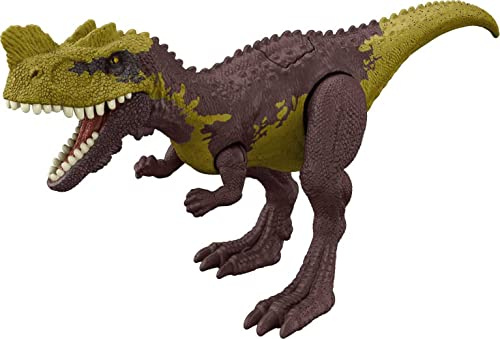 Jurassic World Strike Attack Genyodectes Dinosaurier-Figur mit beweglichen Gelenken und einzigartiger Schlagfunktion, Spielzeuggeschenk mit physischem und digitalem Spiel