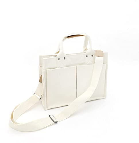 Tote Bag Canvas Tote Bag Große Kapazität Messenger Bag Durable with Multi Pocket Crossbody Shoulder Tote Bag Handtasche für Büro Reisen, weiß, Modisch