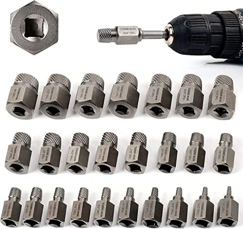 THINKWORK Upgrade Schraubenausdreher Set, 25-teiliges 3/8 Zoll Antriebs Easy Out Schraubenausdreher Set, Multi-Spline, zum Entfernen abgebrochener Bolzen, Bolzen, Schrauben