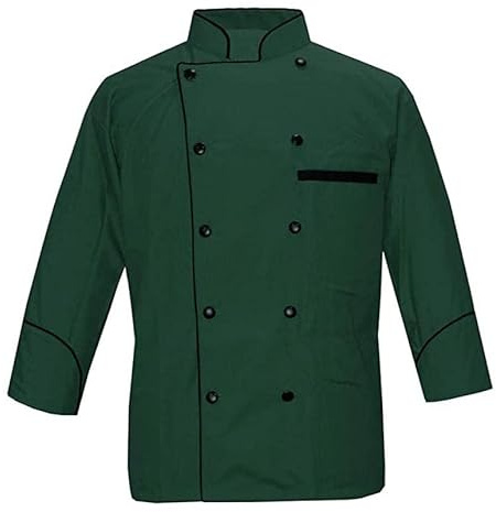 Mehrfarbige Herren-Kochjacke/leichter Kochmantel mit kontrastierender schwarzer Paspelierung (Größe S-5XL)