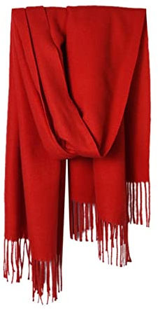 Cashmere Schal Damen, Frauen Schal Winter Scarf Rot Einfarbige Quaste Halstuch 200x70CM Weich Warm