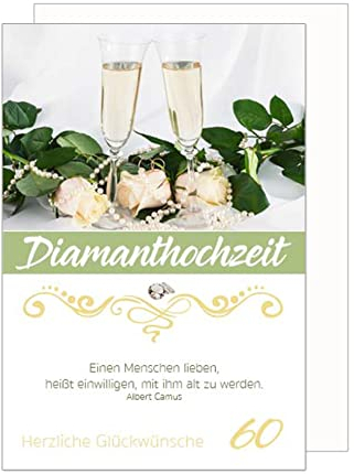 Edition Seidel Premium Glückwunschkarte zur Diamanthochzeit mit Umschlag. Karte zur diamantenen Hochzeit mit Spruch Diamantenhochzeitskarte Grusskarte Sektgläser Rosen (HD133 SW023)