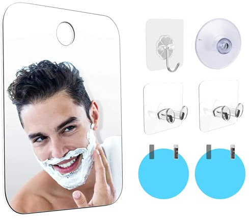 Miroir de douche portable, anti-buée, avec ventouses et crochets, miroir de maquillage léger, sans cadre, pour la douche, les voyages, hommes et femmes (carré)
