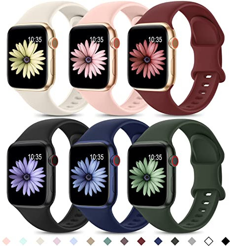 Higgs 6 Piezas Correas Compatible con Correa Apple Watch 40mm 41mm 38mm Mujer Hombre, Pulsera Suave Silicona Deportiva Ajustable para iWatch Series (42mm 10) SE(se 2) 9 8 6 7 5 4 3 2 1