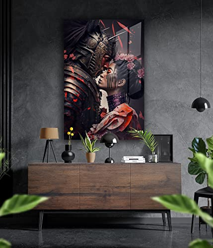 Manschin-Laserdesign Premium Wandbild aus Acrylglas oder Aluminiumverbund – Samurai und Geisha in verschiedenen Größen (Acrylglas, 80x55cm)