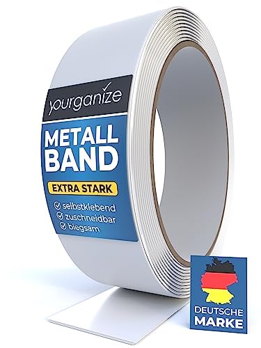 YOURGANIZE® Metallband selbstklebend | Ideal für Magnete & Tonies®-Figuren | Magnetleiste selbstklebend & zuschneidbar | Magnetband für Magnete | Ferroband | Weiß (12m)